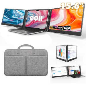 QQH Triple Portable Monitor for Laptop, 14'' FHD 1080P IPS Laptop Screen Extender, Ultra-Slim, with Kickstand, Plug & Play USB C/HDMI Monitor Compatible with 13-17'' Laptops, Windows, Mac, etc